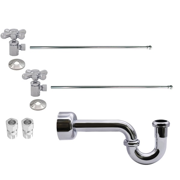 Westbrass Traditional Pedestal Lavatory Kit with Cross Handles, Polished Chrome, D1838L-26