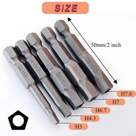 Teocpai 10Pcs Magnetic Pentagon Head Screwdriver Bits Set 1/4 Inch Hex Shank Security Screw Driver Drill Bit 50mm/2 Inch 5 Sided Security Tamper Proof Drive Bit H3-H7.6