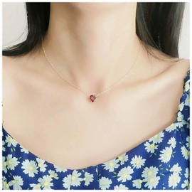 Inateannal Red Crystal Heart Necklace Ruby Heart Necklace Red Gemstone Heart Pendant Necklace Gold CZ Heart Choker Necklace Jewellery for Women and Girls Gifts