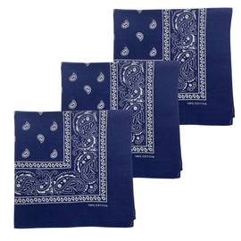 MDSTYLE 3 PCS 100% Cotton Bandana for Men & Women 22" x 22" Paisely Pattern Handkerchief Headband Scarf (3 Pcs Navy Blue)