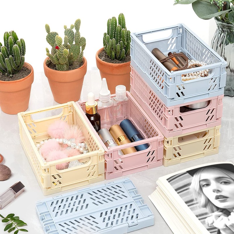 Sturdy Folding Crate, Pack of 4 Folding Baskets, Storage Basket,