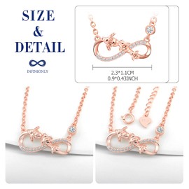 INFINIONLY Fashion Women's Girls Necklaces Bracelets and Earrings 925 Silver Jewellery Sets with Cubic Zirconia Cute Little Bee Infinity Symbol Necklaces Pendant Bracelet Stud Earrings Rose Gold,