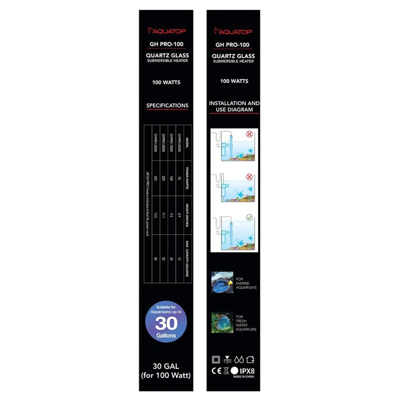 Aquatop 100W GH PRO Submersible Quartz Aquarium Heater – Adjustable