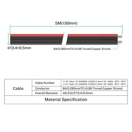 FIRMERST Solar Cable 2 x 6 mm² for Photovoltaic Systems Red Black 5 m