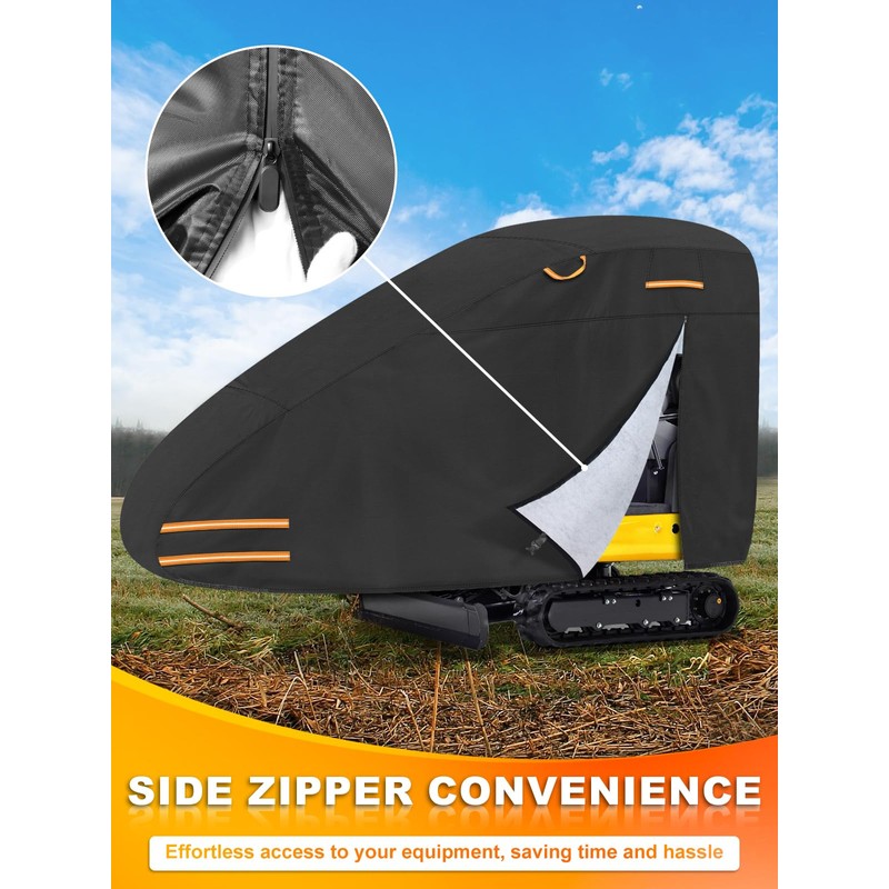 Small Mini Excavator Cover, 420D Waterproof Zippered Storage Cover |