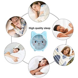 Children Cute Animal Dog/Cat Alarm Clock Silent Non Ticking Silicone Clock Night Light Travel Clock (Blue Cat)