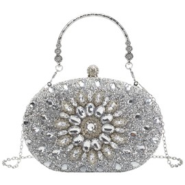 Suhatjia Evening Clutch Purse Rhinestone Clutch Purses for Women,Party Pearl Purses for Women Evening Weddings, Silver Evening Clutch Purses for Women