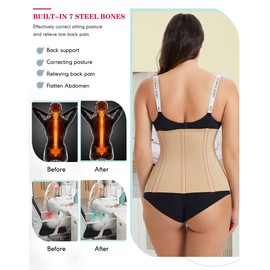 LODAY Waist Trainer Corset Shapewear Tummy Control Body Shaper Waist Cincher for Women Postpartum Belly Band Wrap(L,Beige(hook))