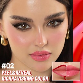 Baby Pink Lip Stain Peel off Lip Oil Dual Ended Combo Set, 2 in 1 Lips Liner Stain Oil Peel off Long Lasting Waterproof, High Pigmented Flawless Lips Tint Stick Not Faded Vegan & Cruelty-free 02#