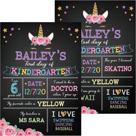 Outus Unicorn Theme First & Last Day of School Chalkboard Sign, 13.8 x 10 Inch Back to School Sign for Kids Girls Kindergarten Preschool(Classic Style)