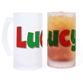 CafePress Lucy Christmas Red And Green 16 oz Frosted Glass Beer Mug