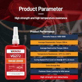 272 Orange High Strength Threadlocker 8.45Oz/250ml High Cost-Performance Ratio- Glue Resists 230°C Heat & Harsh Chemicals - Permanent High-Strength Adhesive for Bolts & Nuts - Industrial Size