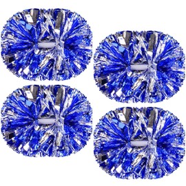 CN 4PCS 12 Inch Metallic Cheerleading Pom Poms, Blue and Silver Cheerleader Pompoms for Adults Kids Children for School Sport Dance Team Spirit Cheer