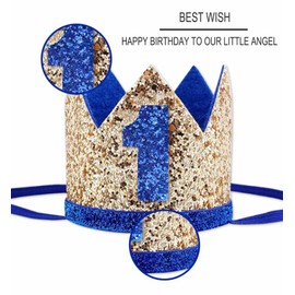 Socub Birthday Hat, Party Crown Headbands for Baby Boy's 3rd Birthday Party Supplies, Golden Blue