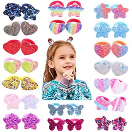 Corbatas para el cabello para niñas, 36 piezas de bandas elásticas coloridas para niñas, coleteros para el cabello, lentejuelas arcoíris, estrellas, corazón, mariposas, caricaturas, accesorios para el cabello para niñas y niños pequeños