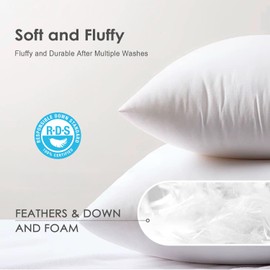 TOPGREEN Feather Throw Pillow Inserts 2 Pack | 20 x 20 Square Deco Pillow for Bed, Sofa, and Couch | 100% Cotton Shell, Soft Medium Decorative Pillow Core Set of 2 (White)