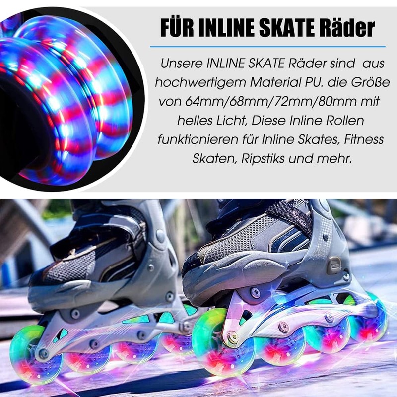 8 Pack Luminous Inline Skate Wheels - 64 mm 72