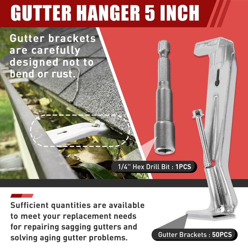 50-Pack Hidden Gutter Hangers 5 Inch K Style - Gutter