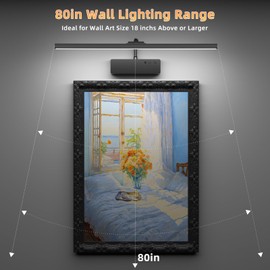 Lightbiz Picture Light, 20inch 6000mAh Rechargeable Picture Lights for Wall Battery Operated Wall Lights with Remote, 3 Colors Paintings Light Dimmable Art Light for Artwork, Gallery (Black)