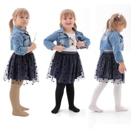 EPEIUS Toddler Tights Baby Girl Seamless Cable Knit Leggings Thick Solid Cotton Stockings Footed Pants Dress Tights Clothes for 2-4 Years 3 Pack,Black/White/Khaki,L