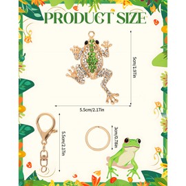 Liobelon Frog Keychain Crystal Rhinestone Sparkling Keychain Cute Keychain Bag Pendant Handbag Purse Charm for Women Girls, White Green, Large