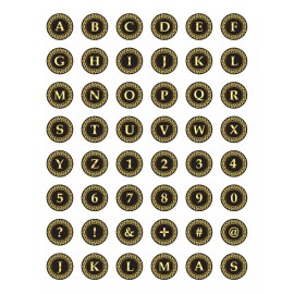 GLASS DOME PICT BUTTON -- ANY LETTER, NUMBER IN GOLD "WREATH" BUTTON  See inside