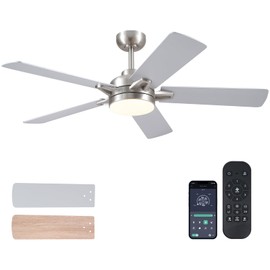CHESUR 52" Ceiling Fan with Lights and Remote - Low Profile Ceiling Fans with 5 Dual-Sided Blades and Reversible Motor, Indoor/Outdoor Ceiling Fan Lights for Modern Bedroom, Covered Patios, Nickel