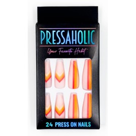 Pressaholic Press On Nails- 24 Press On Nails Style: (Sherbet Smolder) nude nails with orange accents, matte long nails, orange red, sunset nails