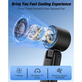 4 in 1 Handheld Portable Turbo Fan, 180° Foldable 6-Speed (1-100) Mini Fan, 5000mAh Rechargeable Battery Operated up to 15 Working Hours, LED Display Personal Cooling for Travel Indoor Outdoor Black