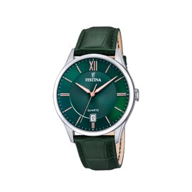 Festina F20426/7 Men's Analogue Quartz Watch with Leather Strap, silver-green, Strap.