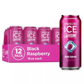 Sparkling Ice Caffeine Black Raspberry Sparkling Water Vitamin 16Oz (Pack of 12)