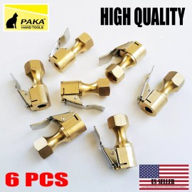 PAKA TOOLS 6 PC - Heavy Duty Brass Clip-On Female 1/4" NPT Straight Air Chuck