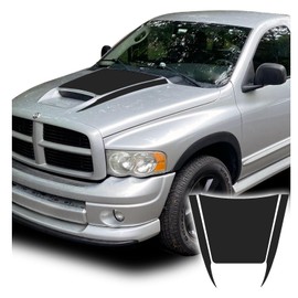 BENINI DESIGN STUDIO Hood Scoop Racing Stripe Vinyl Graphics Kit Decal Sticker with Cowl Spears - Compatible with Dodge Ram 1500 Daytona SRT10 Rumble Bee 2002 2005-2008 (Matte Black, Style 1)
