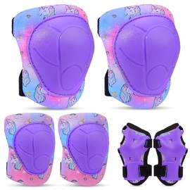 Basumee Protective Gear Set for Kids Youth 6 in 1 Knee Pads Elbow Pads Set for Skateboard Inline Roller Skating Biking Rollerblading Scooter for 2-5yrs