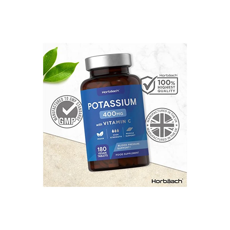 Potassium Supplement 400mg with Vitamin C | 180 Vegan Tablets