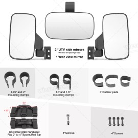 WSAYS Fit Can-Am Commander 800 1000 1.5 - 2" Roll Bar Rear View Mirrors W/Grab Handles