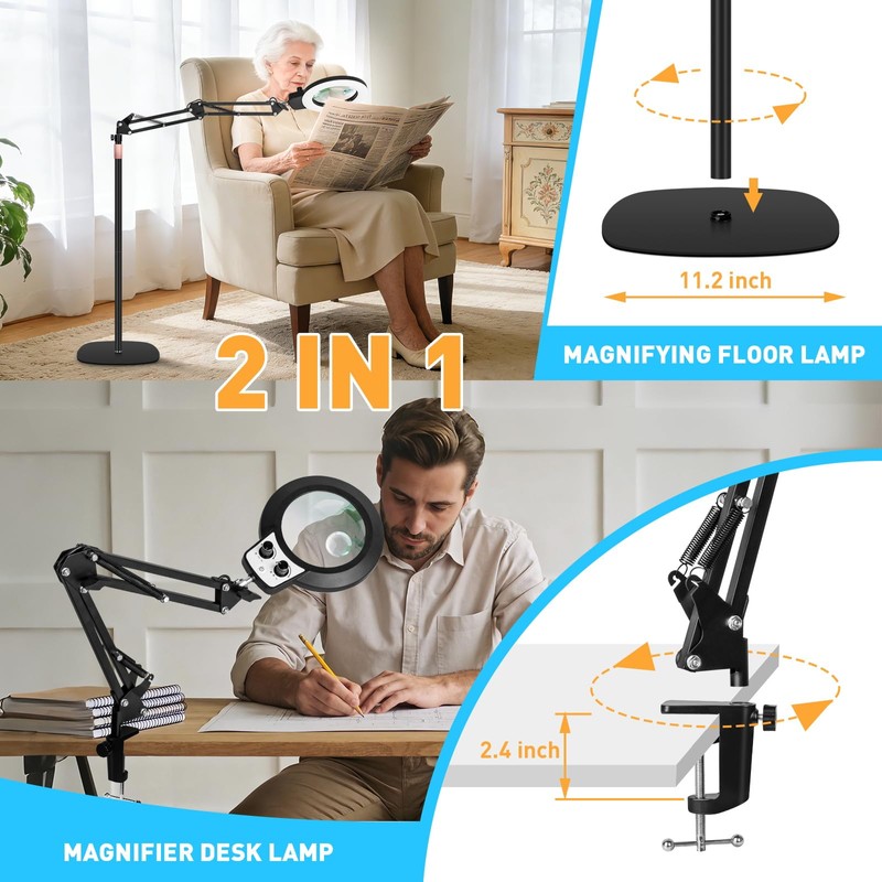 KMDES 12X&30X Floor Magnifying Glass with Light and Stand, 2