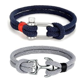 Pulsera de cuerda para hombre, pulsera náutica con grillete de acero para hombre y mujer (B)