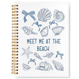 VIIJJUE Meet Me at the Beach Notebook, Blue Coastal Beachy Journal, Coquette Bow Seashell Ocean Journals for Writing, Marine Biology Ocean Hardcover Spiral Notebooks, 5.5x8.3 Inch