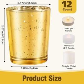 Jeffbaubl 12 Pack Gold Votive Candle Holders, Mercury Glass Candles Holder for Centerpiece, Glass Tea Light Candle Holders Bulk for Votive & Tealight Wedding Home Decor
