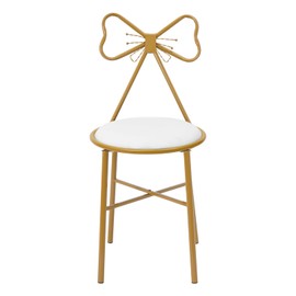 LIECARYAM Vanity Chair with Back,13.4x13.4x31.5in Cute Vanity Chair with Back, Modern Bow Chair for Vanity Stool Butterfly Shaped Backrest Chair for Dining Makeup Gold Frame (White-Velvet)