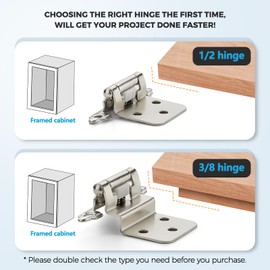 10 Pack (5 Pairs) 1/2 Inch Overlay Kitchen Cabinet Hinges, Satin Nickel Self Closing Hinges for Kitchen Cabinet Doors, Semi-Concealed Cupboard Hardware, Face Mount Hardware, Silver