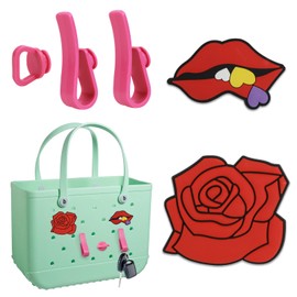 MOVOLIVI Decoration for Bogg Bag Accessories, 2PCS Bogg Bag Charms with 3PCS Key Holder for Beach Accessories, Simple Modern Bag Accessories for Handbag Tote Bag (Rose)