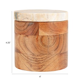 Creative Co-Op Round Acacia Wood Container with Marble Lid, Natural and Yellow Mélanges