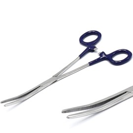 AAProTools Dog Pet Ear/Nose Hair Puller Grooming Hemostat Locking Forceps Pliers, 8" (20.3cm), Curved (Navy Blue Dip)