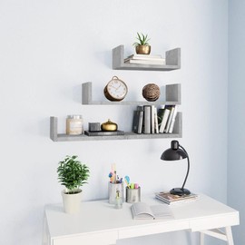 TREATLIFE HOME Wall Display Shelf Set for Stylish Home Organization, 3 Sizes in Concrete Gray Engineered Wood