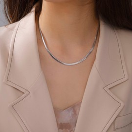 kkjoy 2/3/4/5 mm Flat Snake Chain Stainless Steel Snake Bone Chain Necklace for Women Girls Ladies, 15/17/19 Inches, Gold-Plated/Stainless Steel, Stainless Steel