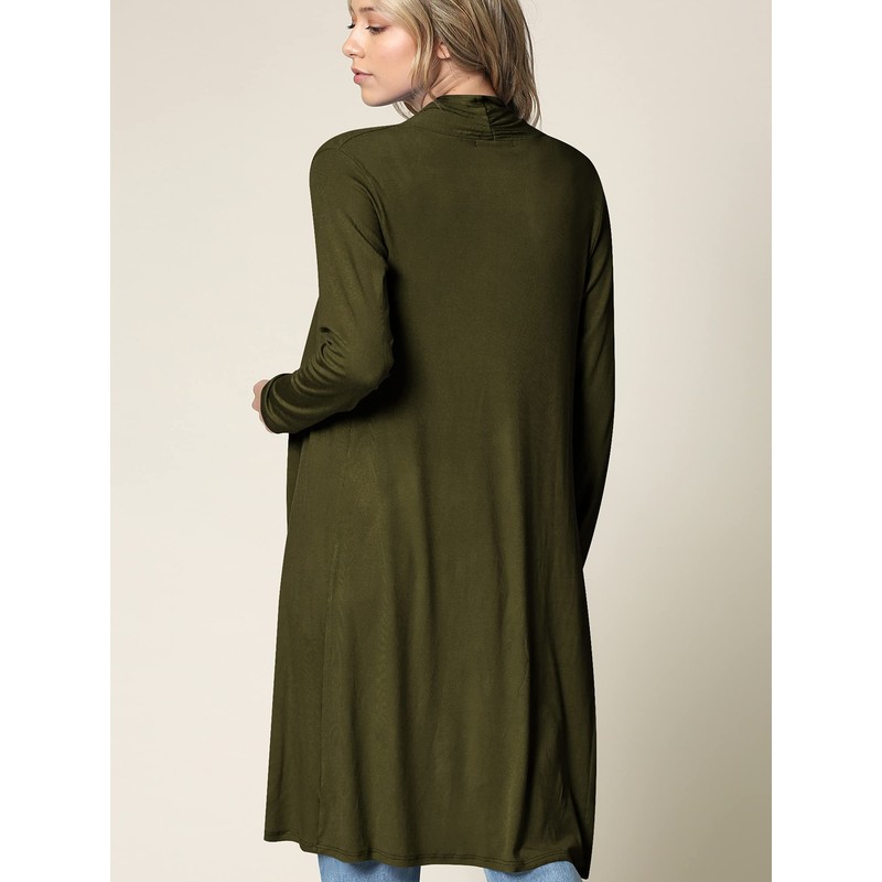 LL WSK1048 Women's Solid Casual Long Sleeve Open Front Long