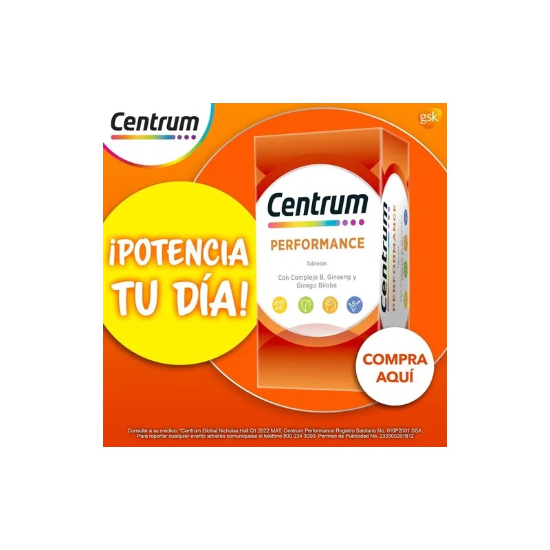 Multivitamínico Centrum Performance con Vitamina B, Vitamina C, Hierro, Potasio