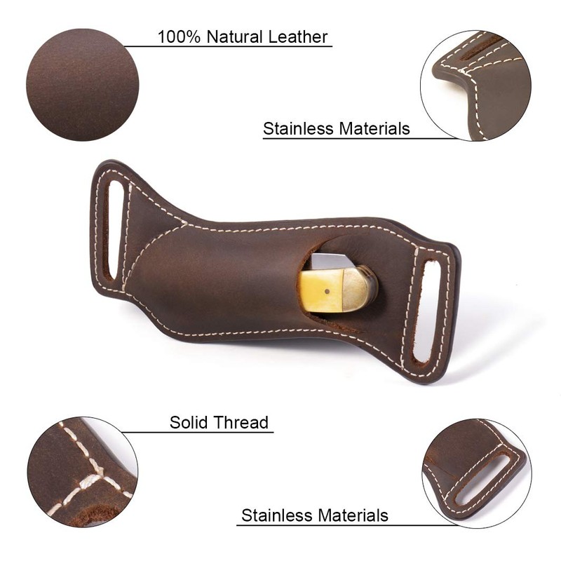 Gentlestache Leather Knife Sheaths for Belt, Pocket Knife Holder, EDC